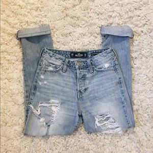 TINY high rise boyfriend distressed jeans